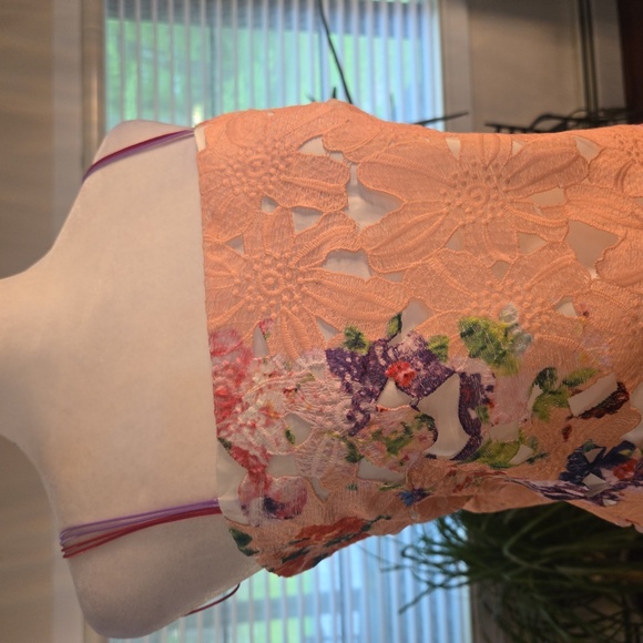 Lace Floral Eyelet Overlay Strapless Spagetti Strap Mini Cocktail Dress 14 - Picture 2 of 9